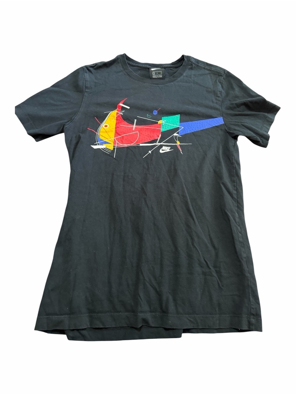 Vintage Y2K Nike Black Short Sleeve Tee Size Small Colorful Retro Graphic Swoosh